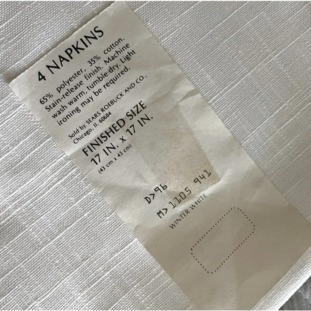 NWOT Deadstock Sears & Roebuck Ivory Lace Trim Napkins 17” x 17”